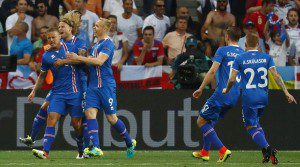 Iceland celebrating their 2-1 victory over England