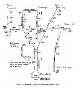 An old route map for Brighton's tramlines.