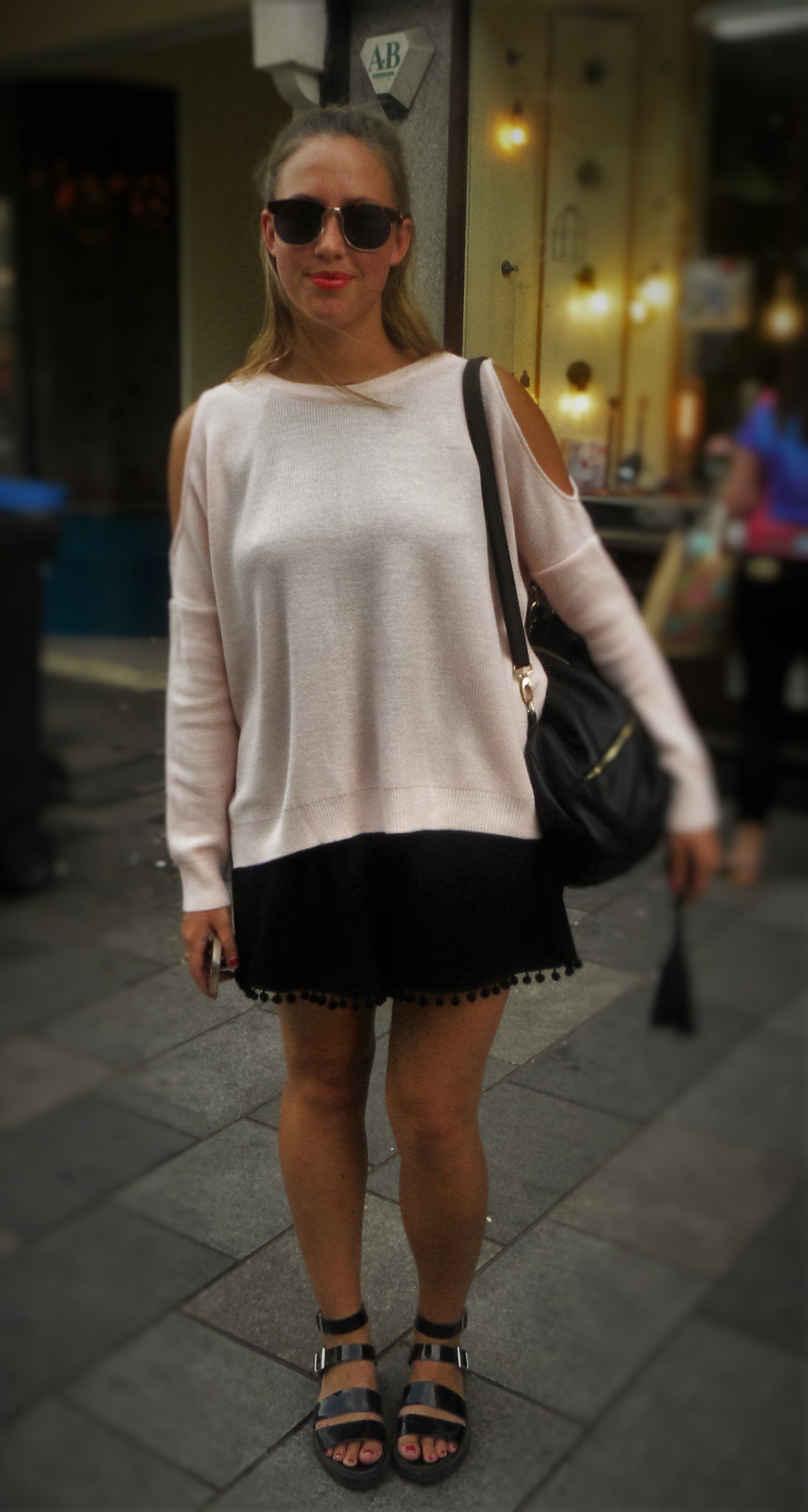 Shannon is wearing a top and skirt from Asos, shoes from Office and sunglasses H&M.