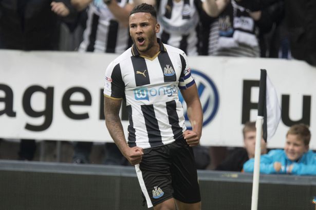 Jamaal Lascelles celebrates his opener.