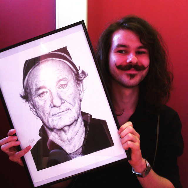 Michael with Stu Freeland's drawing of Bill Murray 