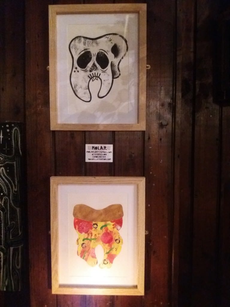 His molar illustrations at the Pull & Pump. Credit @ Laura Bohrer.