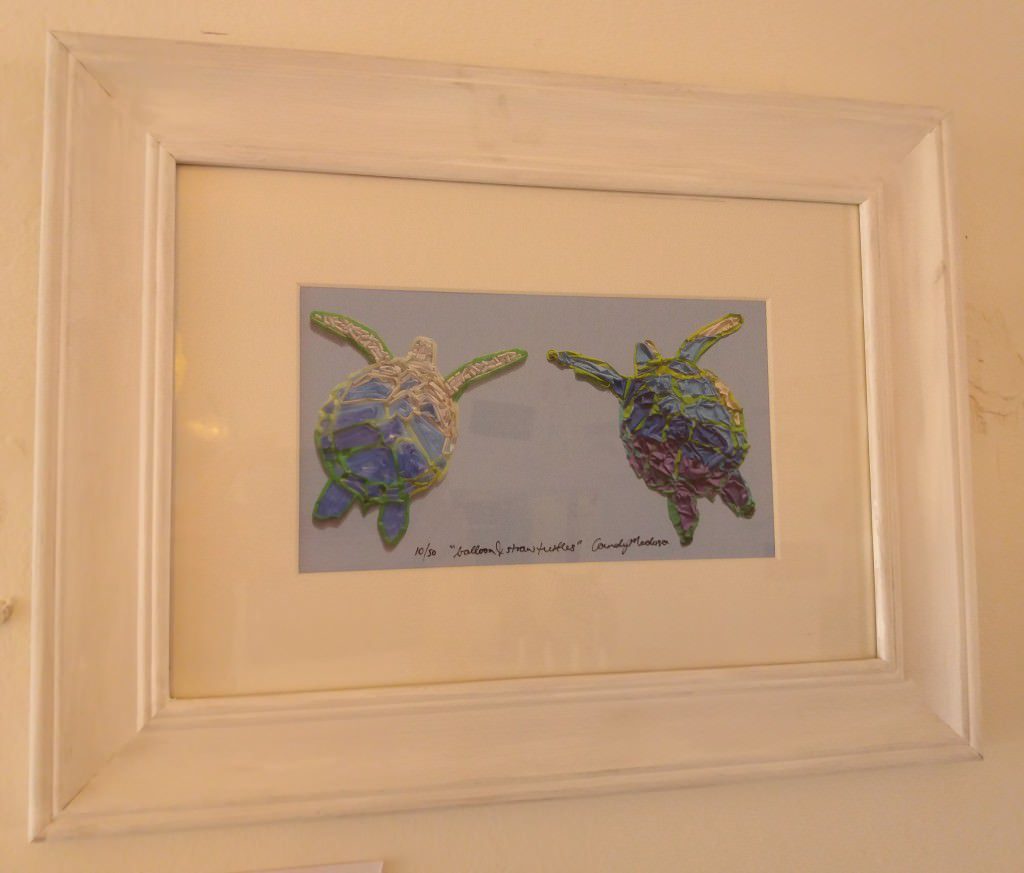 A framed print of her plastic turtles.