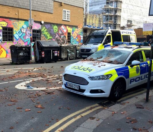 Sussex Police Cars Damaged by Man Throwing Tiles From Brighton Roof