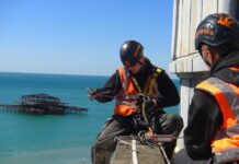 Abseiling cleaners swoop in to save the day