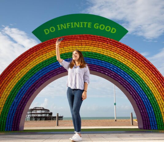 Giant rainbow made from 2,000 cans appears on Brighton seafront