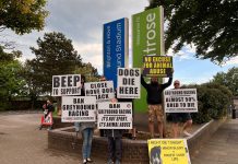 Activist group protested against alleged animal abuse at Coral Greyhound Stadium on Saturday
