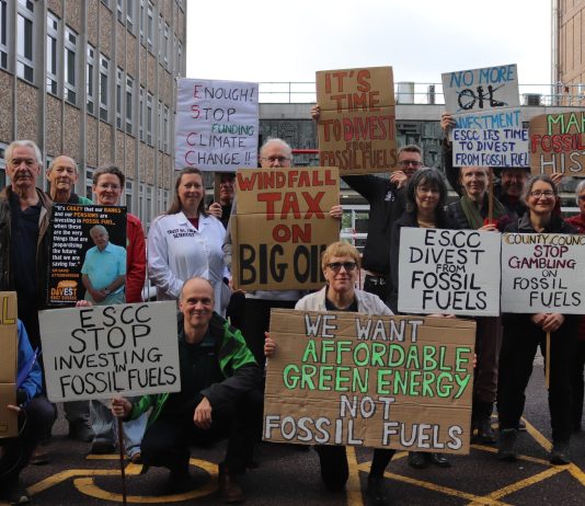 Climate campaigners protesting against East Sussex County Council’s fossil fuel investments next Tuesday in Lewes