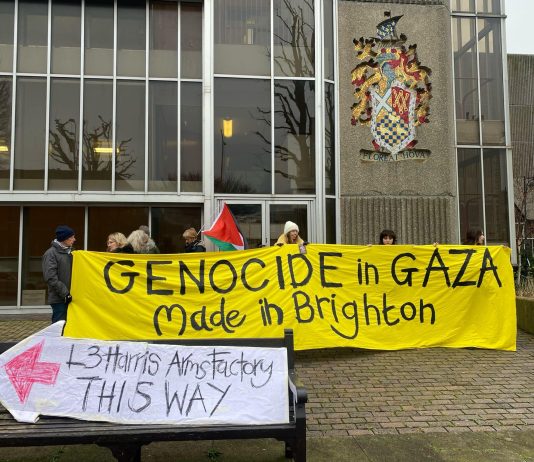 Anti-war organisation protested outside Hove Town Hall on Wednesday to show solidarity with Palestine