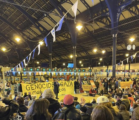 Pro-Palestine activists protested inside Brighton Station on Wednesday to mark 130 days of Israel-Gaza war