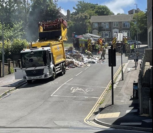 Bin lorry caught fire near Brighton university