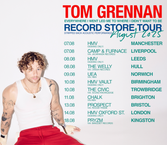 TOM GRENNAN announces stripped back set at Brighton Chalk with HMV – Monday 11th August
