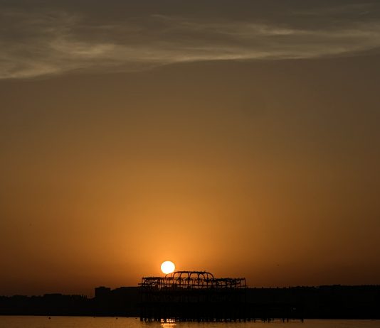 Sussex Dolphin Project Sunset Cruise Brighton — See Brighton from the Sea Sussex Dolphin Project sunset cruise Brighton West Pier silhouette from the sea